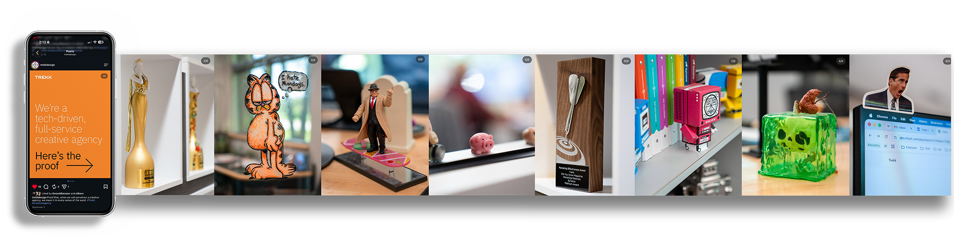 Various awards and projects and items that are in the Trekk HQ