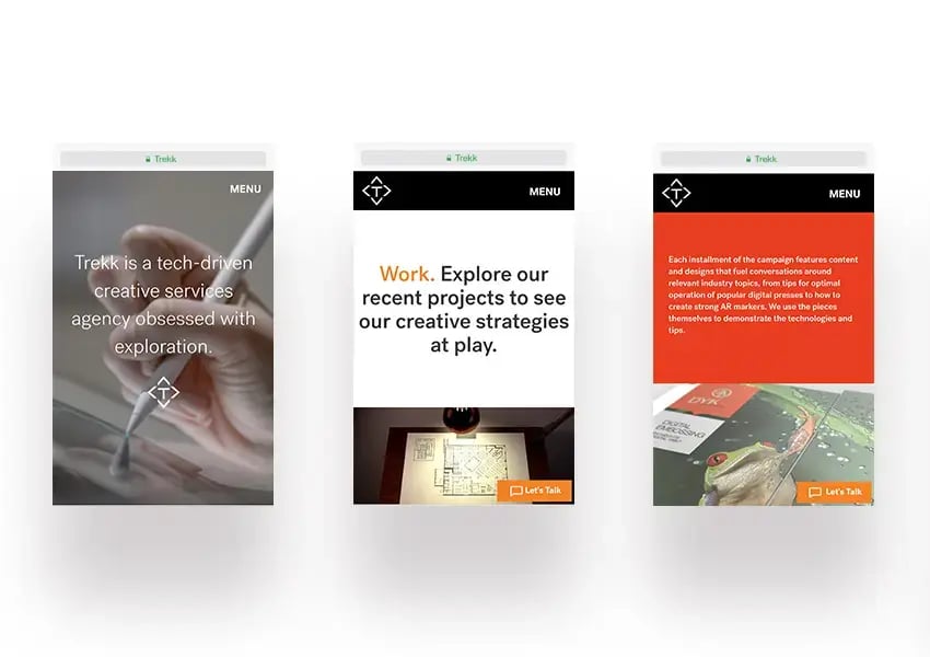 New Trekk website design on mobile