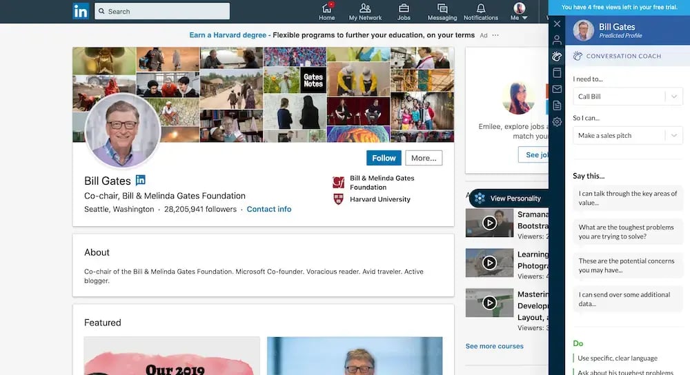 Bill Gates' LinkedIn page