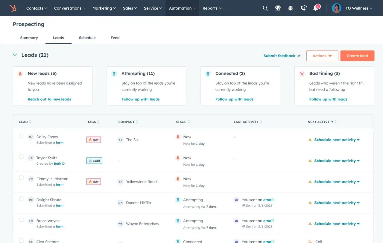 A screenshot of a page in HubSpot