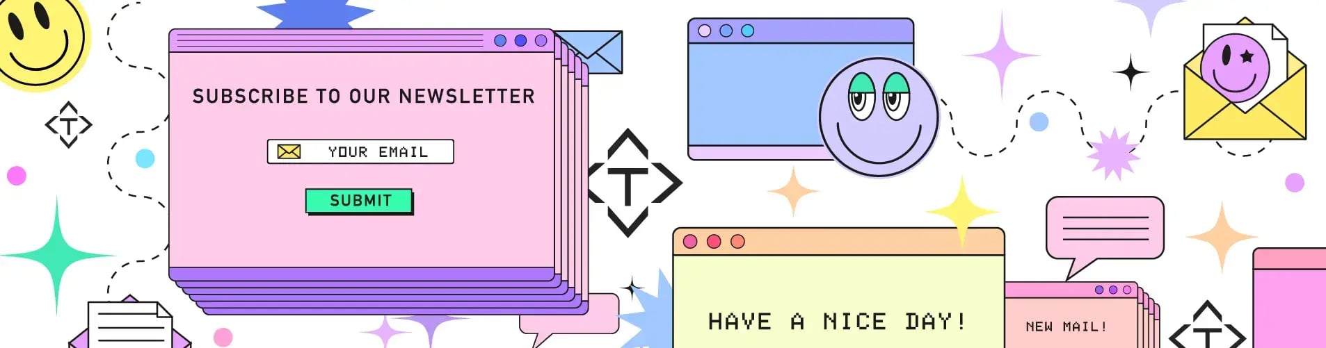 A collage of emojis and computer windows