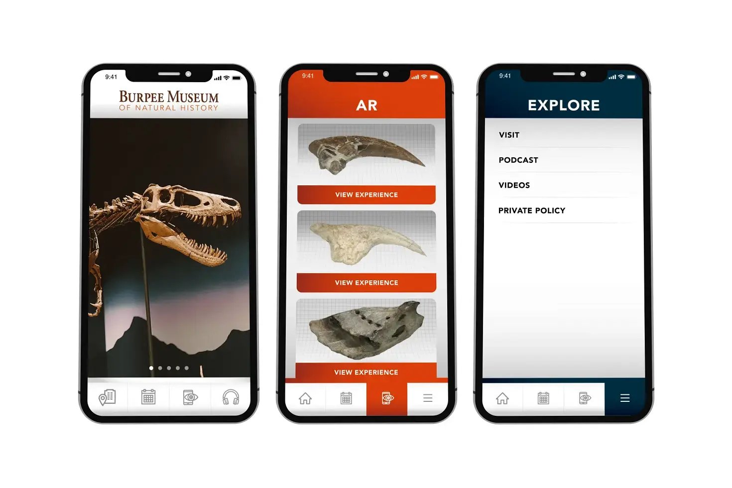 Screengrabs of the Burpee Museum App