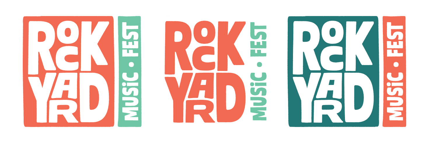 Three colorful RockYard Music Fest logos on a black background, using bold stacked lettering in coral, mint, teal, and orange. The upbeat design promotes a lively music festival. Three colorful RockYard Music Fest logos on a black background, using bold stacked lettering in coral, mint, teal, and orange. The upbeat design promotes a lively music festival.