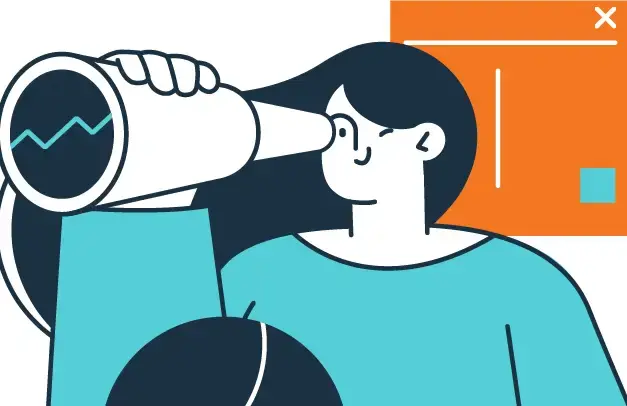 An illustration of a woman looking through a telescope