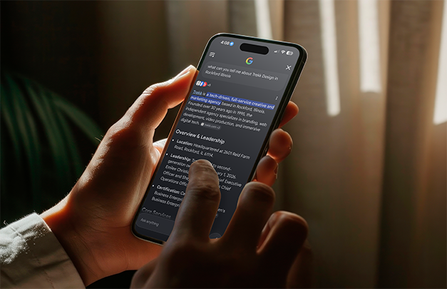 A phone displays a Google AI search of Trekk